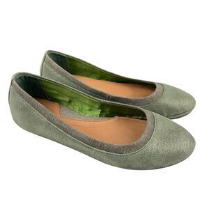 Bacio 61 Womens Ballet Flats 7.5 M Green Leather Fabric Metallic Shimmer Slip On